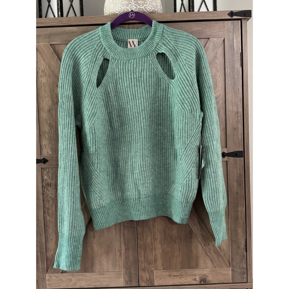 Worthington Womens Catalina Jade Ribbed Cut Out Shoulder Sweater Medium NWT
